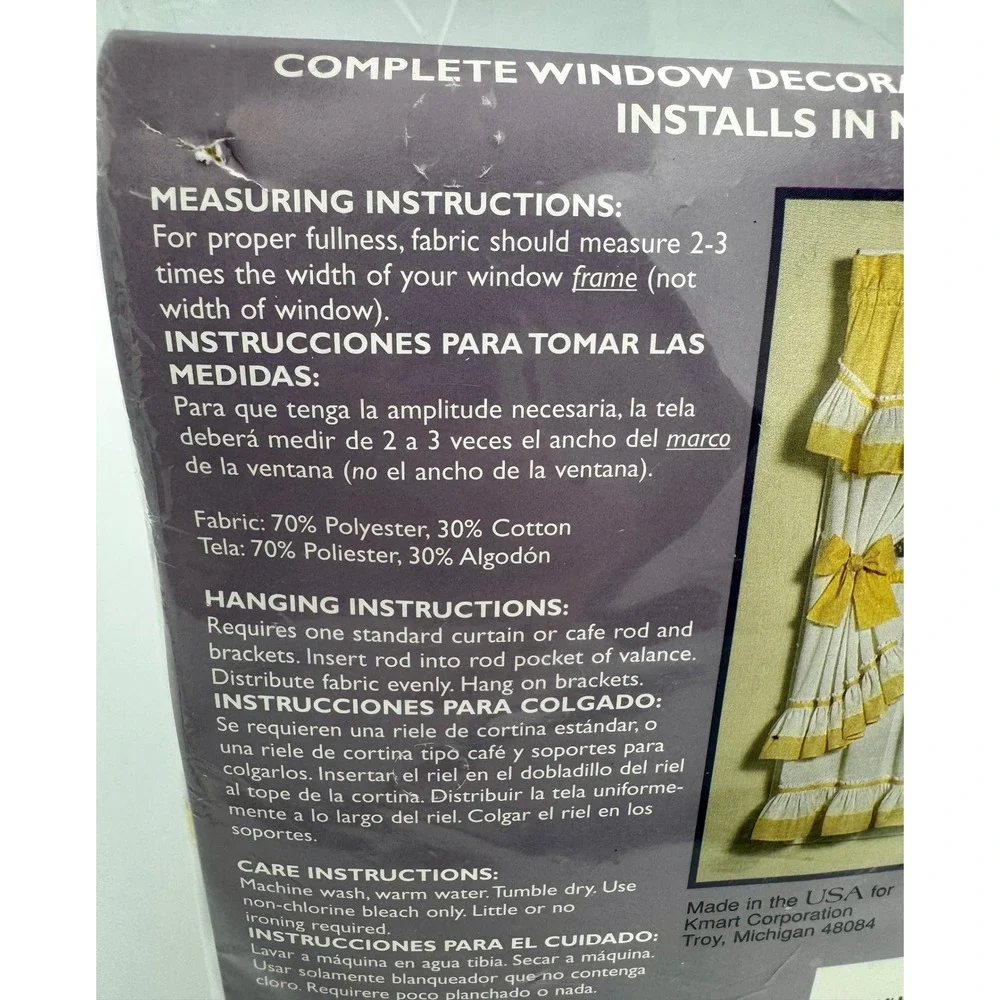 Vtg Home Essentials Yellow Check Ashley M-Valance 60x13 Cottagecore Farmhouse